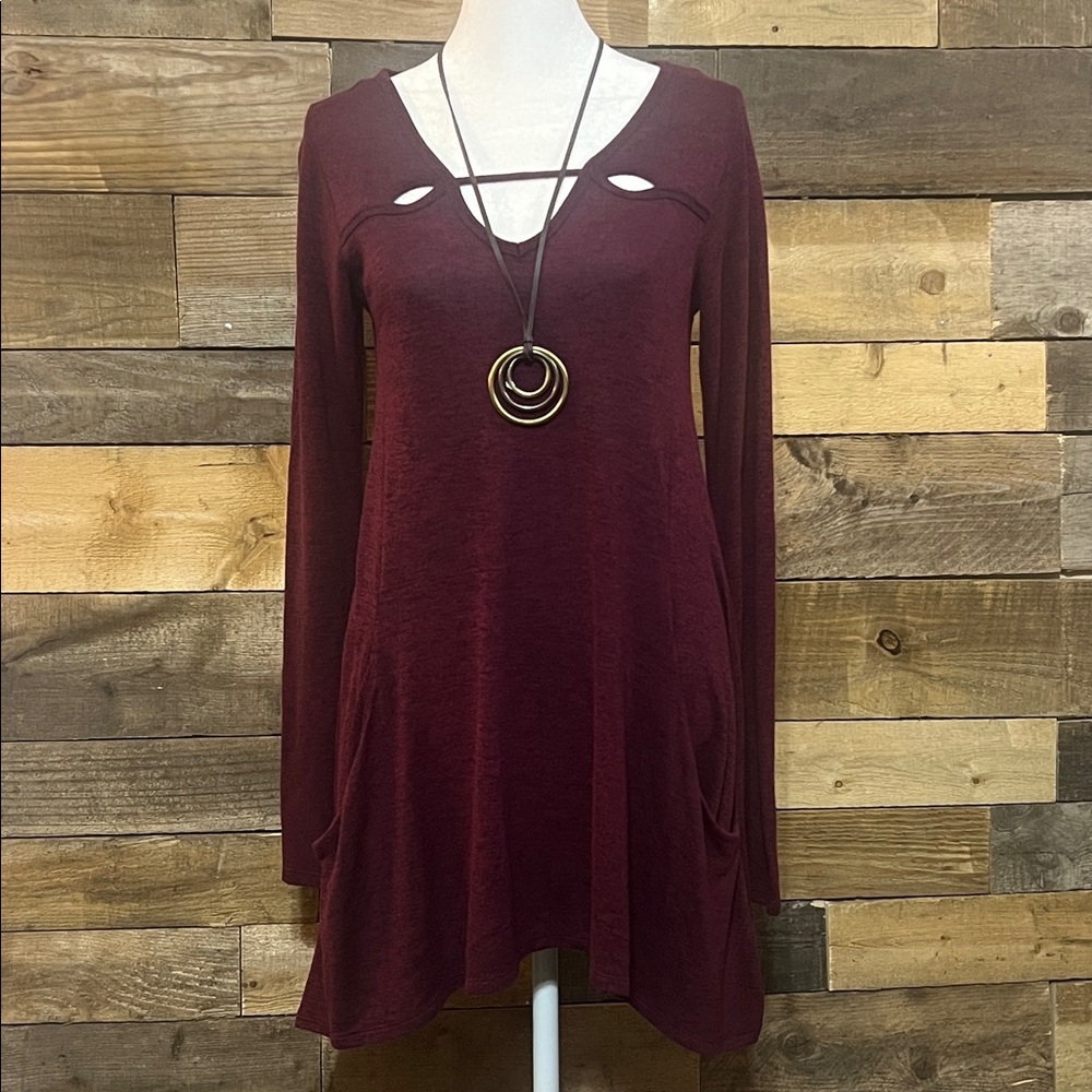 Maurices, Burgundy Wine, Womens top, Small, Semi Sheer, Long Sleeve, Pockets
